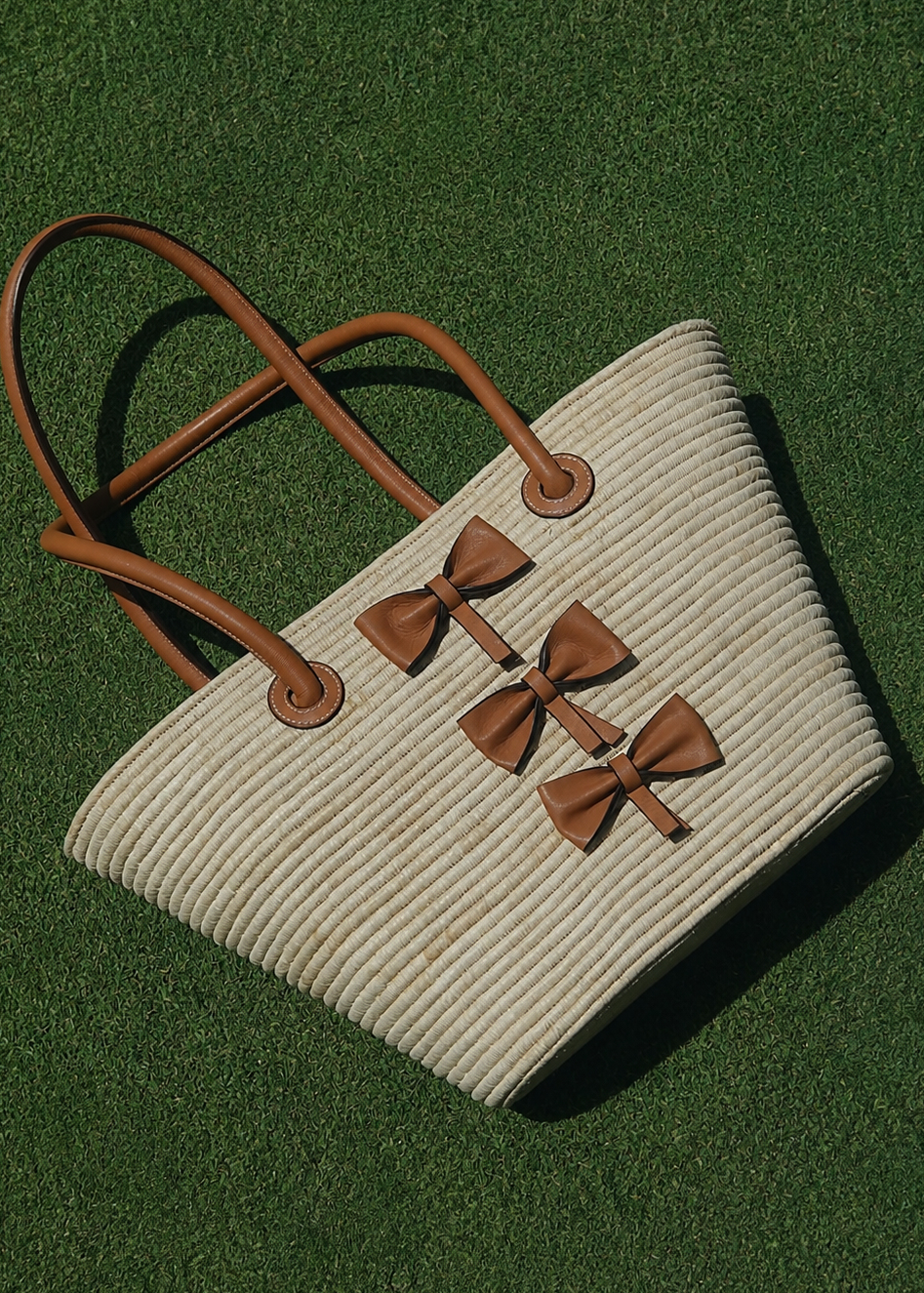 Raffia Tote Bag 3 Bows